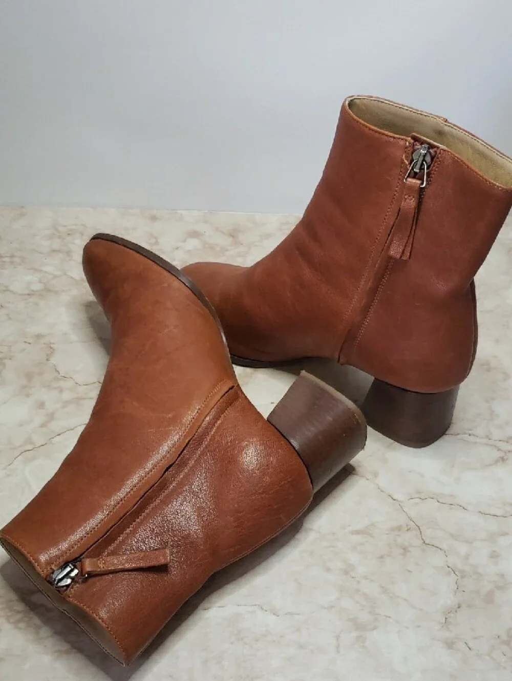 M. GEMI The Corsa  Brown Cognac Leather Side-Zip Ankle Boots - Women Size 38